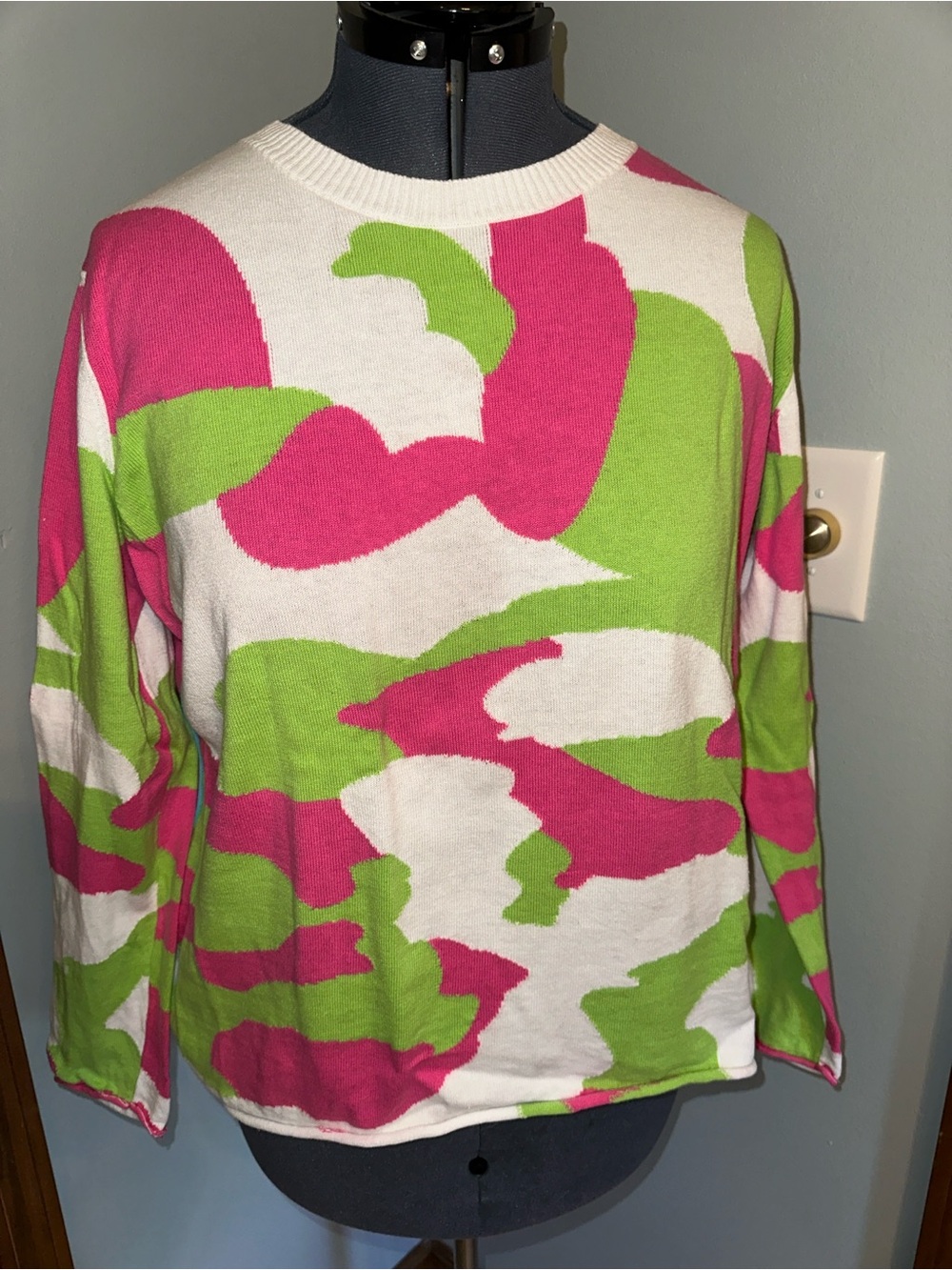 Colorblock Crewneck Sweater in Pink, Green & White